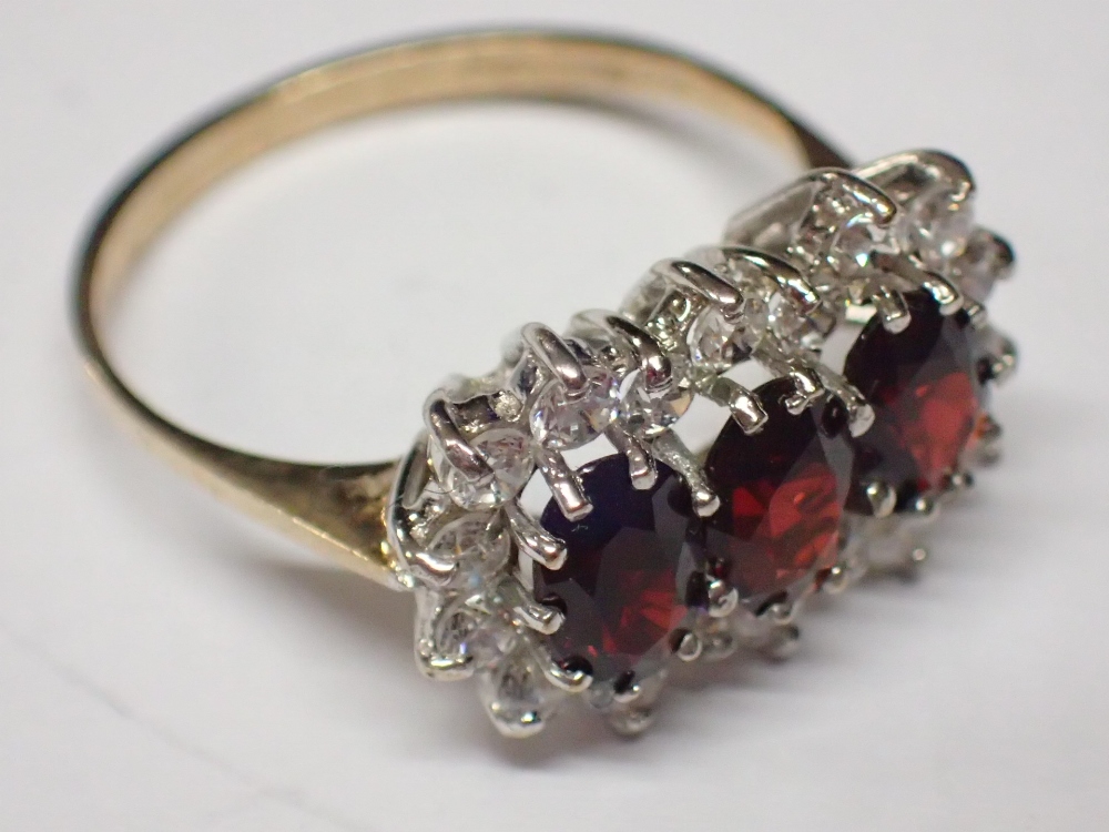 9ct gold garnet and white stone ring size M 2.