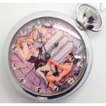 Erotic crown wind chrome pocket watch CONDITION REPORT: This item is working at