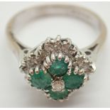 18ct white gold emerald and diamond cluster ring size M 5.