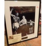 Framed poster with a plaque Sugar Ray Robinson vs Jake LaMotta signed by Jake LaMotta adding raging