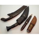 Shelf of four knives including kukri example