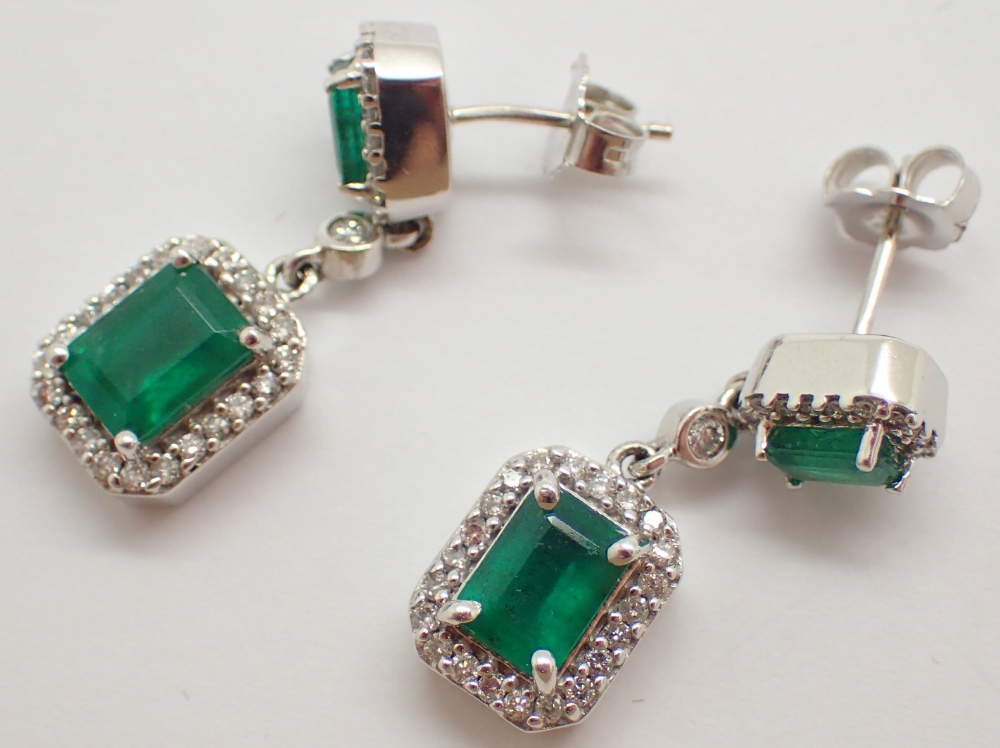 14ct white gold fancy emerald and diamond drop earrings RRP £2000 CONDITION REPORT: