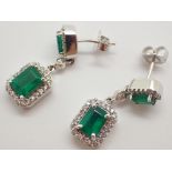 14ct white gold fancy emerald and diamond drop earrings RRP £2000 CONDITION REPORT: