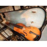 Antique boxed violin with two piece back