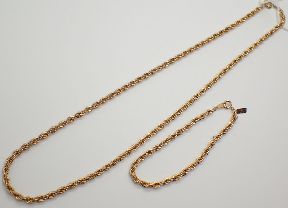 Solid gold plated rope chain and bracelet