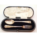Cased hallmarked silver spoon and fork