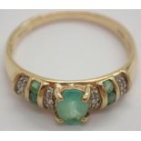 9ct gold emerald and diamond dress ring size L / M