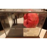Boxing glove signed with three great champions Sugar Ray Leonard Thomas Hitman Hearns and Roberto