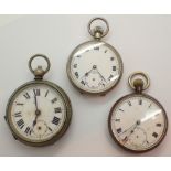 Three mixed white metal pocket watches all A/F