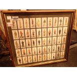 Framed and glazed set of fifty Players cigarette cards Military Uniforms of the British Empire