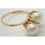 18ct gold and pearl crossover ring size Q