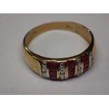 9ct gold ruby and diamond set ring size N 1.