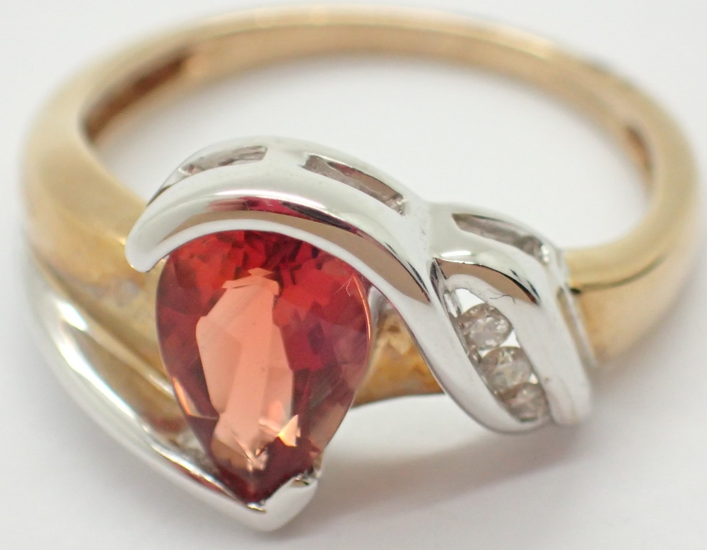 9ct gold sunstone and diamond ring size N