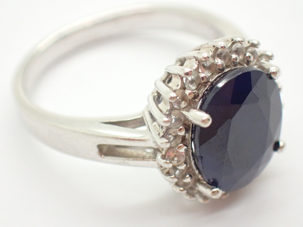 TGGC silver large sapphire ring size P