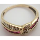 9ct gold ruby and diamond knot ring with Princess cut rubies