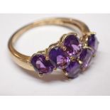 9ct gold amethyst six stone ring size N 2.