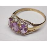 9ct gold amethyst and diamond ring size N / O