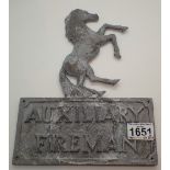 Cast aluminium WWII Auxillary Firemans sign H: 28 cm