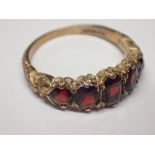 9ct gold five stone garnet set ring size N 2.