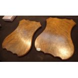 Pair of large antique mahogany taxidermy head mounting shields 50 x 39 cm