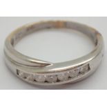 9ct white gold and diamond cross over half eternity ring size L / M 2.