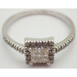 9ct white gold and diamond cocktail ring size O