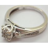 9ct white gold and diamond halo cluster ring with diamond shoulders size L / M 3.