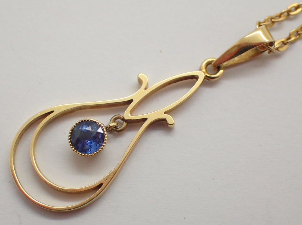 Edwardian 15ct gold and sapphire pendant necklace 4.