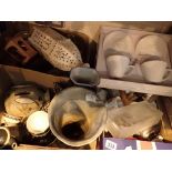 Two boxes of mixed ceramics glass and metalware