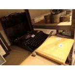 Silver Reed Silverette II small portable typewriter in carry case 30 x 30 cm and Ambassador wooden