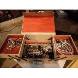 Jewellery box full of costume jewellery including some silver