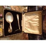 Boxed Christening spoon and hallmarked silver pusher