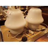 Pair of white glass mushroom side lamps CONDITION REPORT: All electrical items in