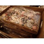 Box containing three trays of part used cotton reels
