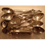 Mixed teaspoons ( one silver ) and a quantity of coins