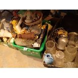 Three boxes of household glass ceramics and plated ware