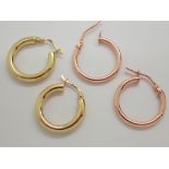 Two pairs of sterling silver gold plated hoop earrings