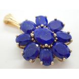 Silver gold plated lapis lazuli large flower pendant