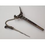 White metal dagger brooch with clip