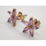 9ct gold amethyst flower stud earrings