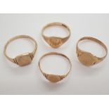 Four 9ct gold signet rings 10.