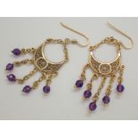 New old stock silver gold plated fancy amethyst set drop earrings