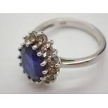 925 silver blue and white stone cluster ring N