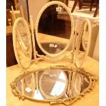 Tri folding dressing table mirror and brass oval mirror