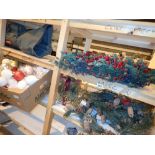 Two shelves of Christmas decorations ( upper and lower ) to include a box of baubles