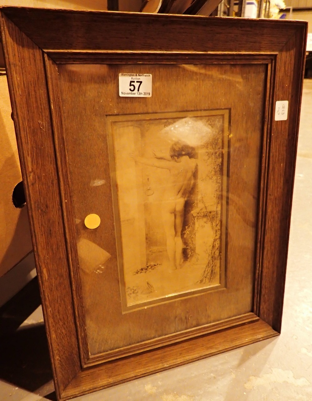Vintage print entitled Love Locked Out by Merritt framed in oak and glazed