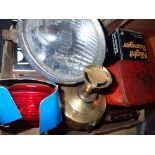 Shimwell morse code torch spirit stove and boxed bicycle lamps spot lamp etc