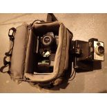 Case with 35mm Praktica camera 70 - 210 macro lens and Polaroid Square Shooter