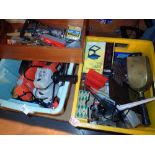 Three boxes of mixed workshop tools including angle grinder