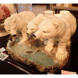 Tableu of three cast resin polar bears